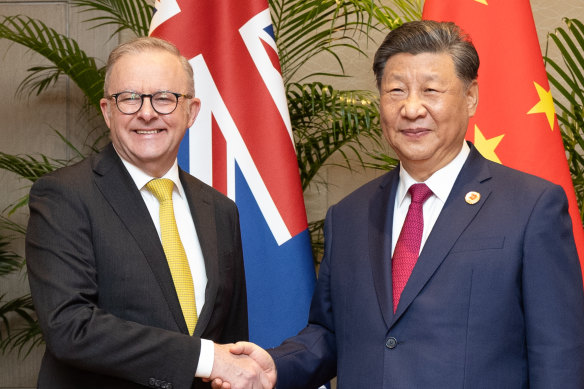 Prime Minister Anthony Albanese meets Chinese President Xi Jinping in Rio de Janeiro ahead of the G20 summit last November.
