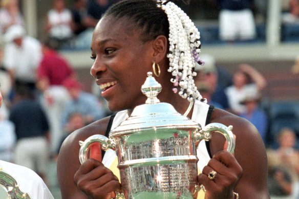 Serena Williams with her first US Open trophy.