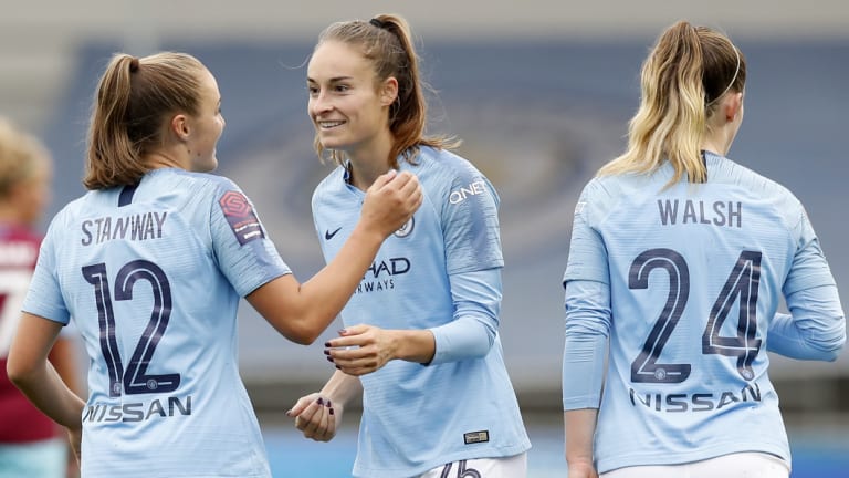 Controversial: Manchester City's women's team in action last month.