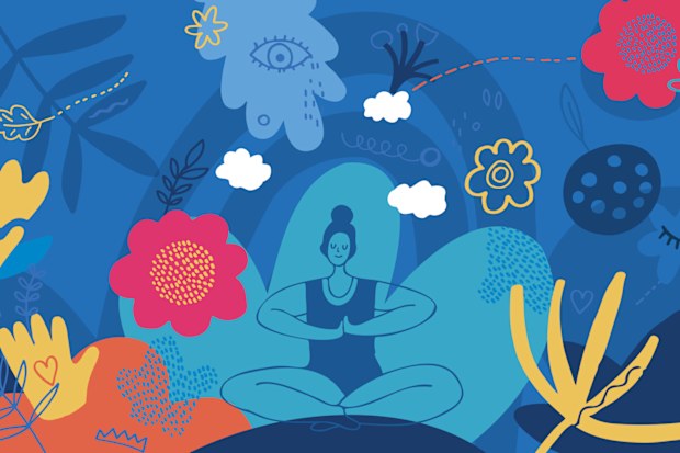 Vibrant and creative hand drawn doodle illustration depicting mindfulness concept.