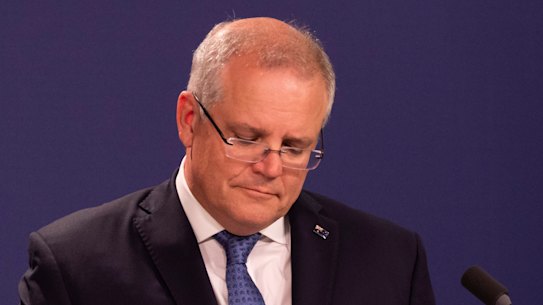 Scott Morrison announcing an updated draft of the Religious Discrimination Bill in December 2019.