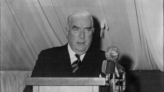 Robert Menzies speaks in 1961.