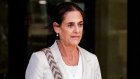 Bruce McWilliam’s wife Nicky leaving Sydney’s Downing Centre Court after giving evidence that her father’s former assistant allegedly stole $1.2 million.
