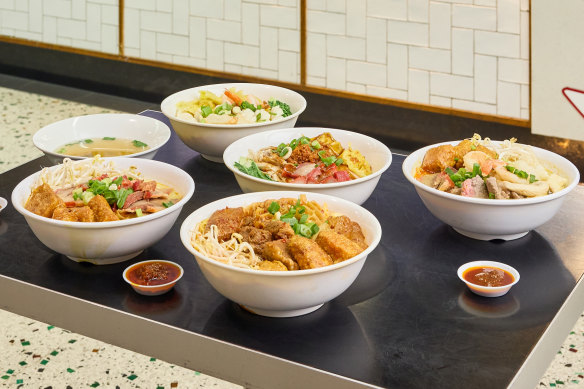 An array of noodle dishes from Happy Chef. 