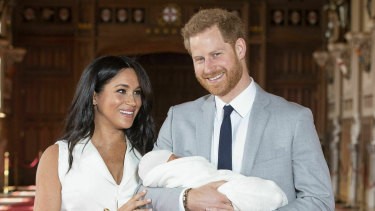Meghan and Harry with newborn son Archie at Windsor Castle last May.