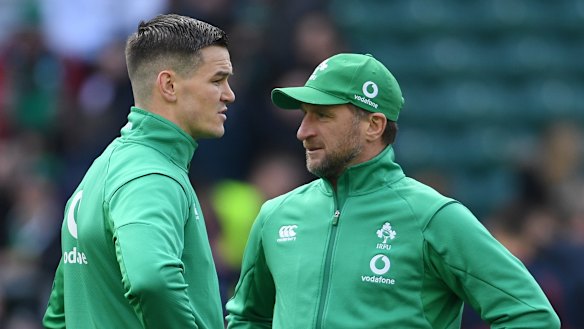 Jonny Sexton and Mike Catt discussing tactics in Ireland camp.