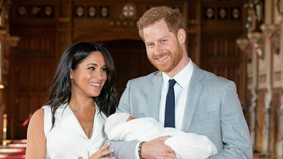 Meghan and Harry with newborn son Archie at Windsor Castle last May.
