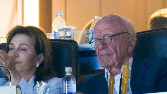 Carlson’s former boss, Rupert Murdoch, looks on during the convention.