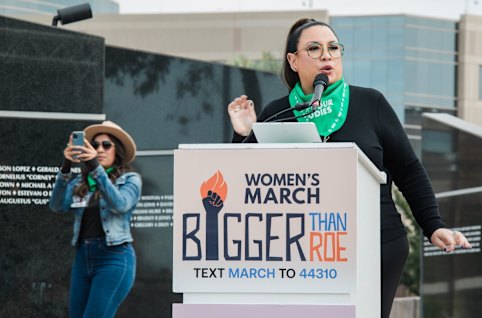 Rachel O’Leary Carmona, executive director of the Women’s March, at a rally in Phoenix, Arizona, this year.