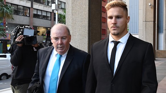 Legal fight: Jack De Belin arrives at the Federal Court on Thursday with his manager Steve Gillis.