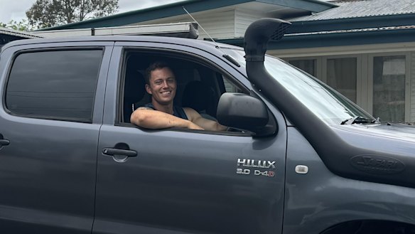 Carpenter Josh Roudon behind the wheel of his Toyota Hilux.