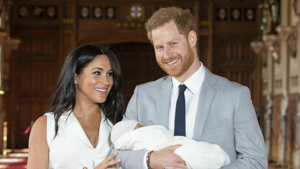 Meghan and Harry with newborn son Archie at Windsor Castle last May.