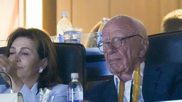 Carlson’s former boss, Rupert Murdoch, looks on during the convention.