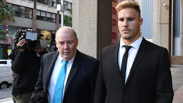 Legal fight: Jack De Belin arrives at the Federal Court on Thursday with his manager Steve Gillis.