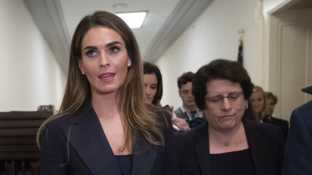 Former White House communications director Hope Hicks departs after a closed-door interview with the House Judiciary Committee on Capitol Hill in Washington.