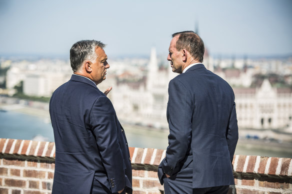 Hungarian Prime Minister Viktor Orban with former prime minister Tony Abbott.