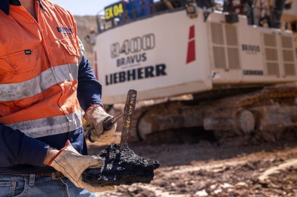 Miners have exposed the coal seams at the Carmichael mine in central Queensland.