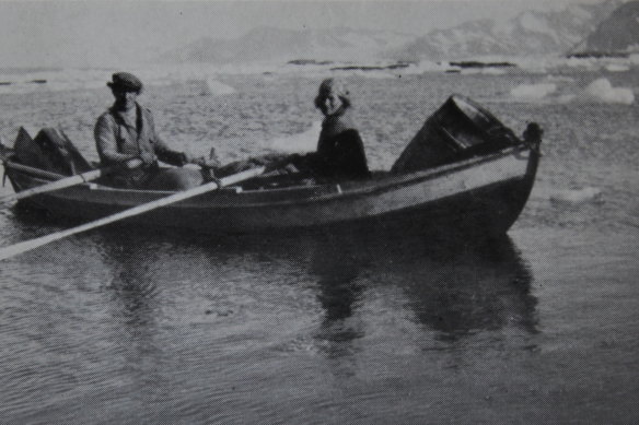 Wanny Wolstad and companion negotiate the freezing water dotted with ice of the Norwegian north.