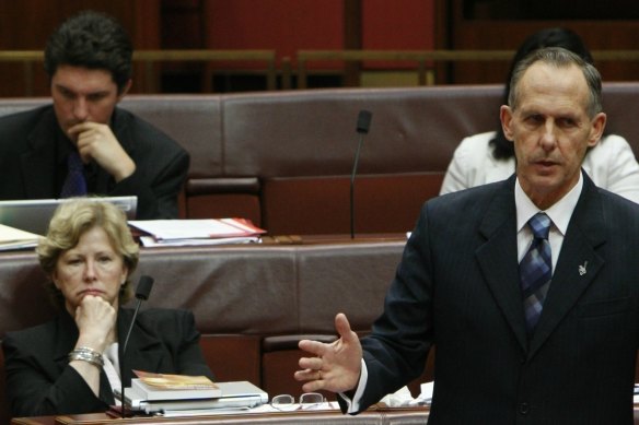 Greens leader Bob Brown arguing against the emissions scheme on December 2, 2009.