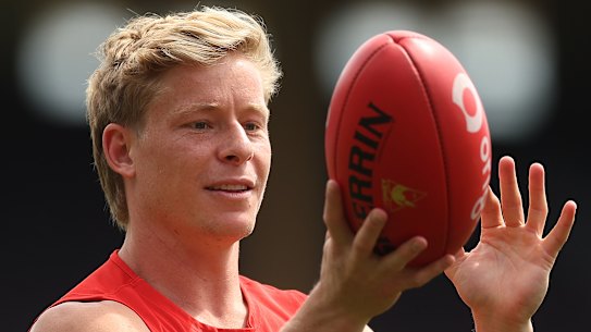 Isaac Heeney at training in Sydney on Sunday ahead of the grand final.