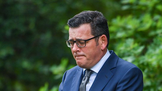 Daniel Andrews at the press conference where he stood by his comments on his interactions with John Woodman.