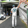 Pat Cummins thanks fans as he leaves the MCG after day five of the Boxing Day Test.