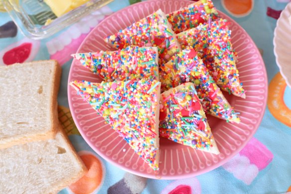 Fairy bread can be made the day before and covered with cling wrap to prevent it drying out.