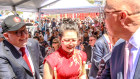 Prime Minister Anthony Albanese and Opposition Leader Peter Dutton shake hands at a Lunar New Year celebration in Box Hill in Melbourne’s east on Saturday.