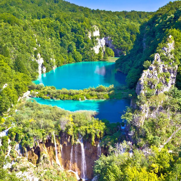 Stunning waterfalls of Plitvice Lakes National Park, Croatia.