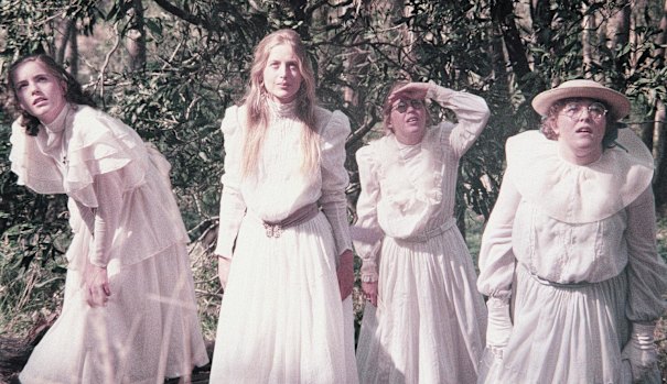 Picnic at Hanging Rock, starring (from left) Karen Robson as Irma, Anne-Louise Lambert as Miranda, Jane Vallis as Marion and Christine Schuler as Edith.
