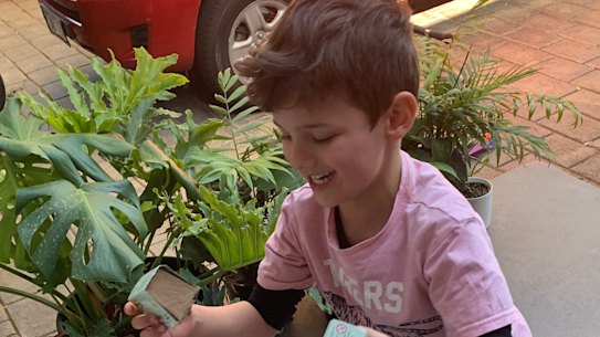Jamila's 4-year-old son painting his letterbox.