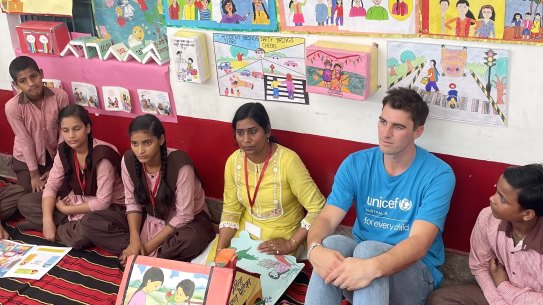 Australian captain Pat Cummins at school in Lucknow.