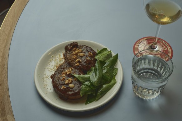 Pork loin with plum and sorrel.