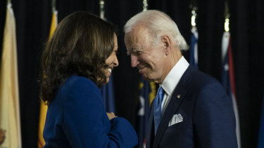 The running mates ... Kamala Harris with Joe Biden at the Democratic Convention.