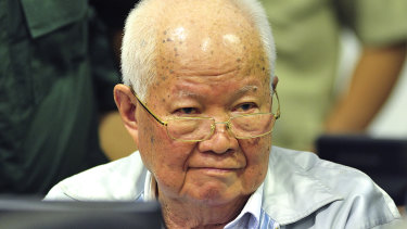 Khieu Samphan, former Khmer Rouge head of state in court.