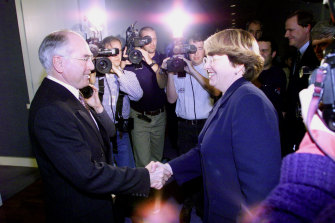 Then-prime minister John Howard and Democrats leader Meg Lees. 