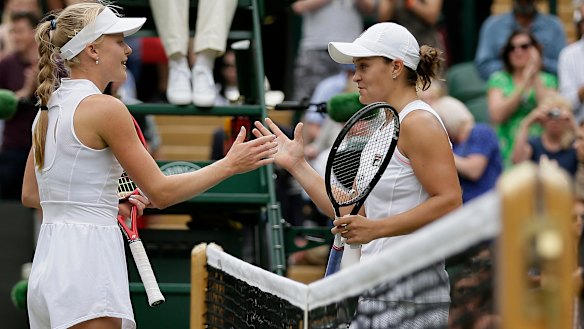 Dart congratulates Barty on her win.