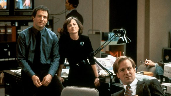 Albert Brooks, Holly Hunter and William Hurt in 1987’s Broadcast News, which redefined “the Devil” as an attractive, insidious promoter of “flash over substance”.