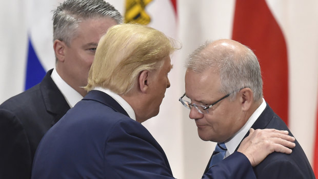 Donald Trump and Scott Morrison at the G20 in Japan in June. 
