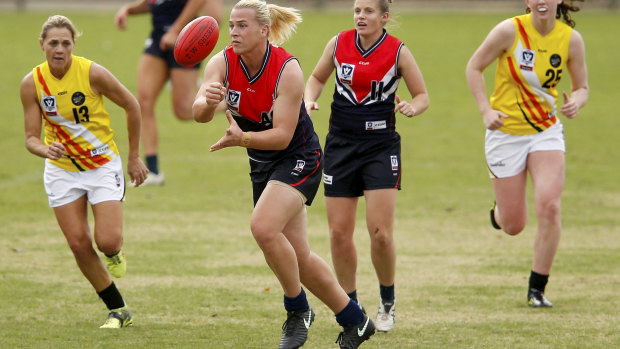 Hannah Mouncey on her VFLW debut.
