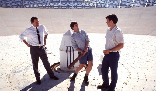 Audiences took to a film about radio telescope technicians: Sam Neill (left), Kevin Harrington and Tom Long in The Dish.