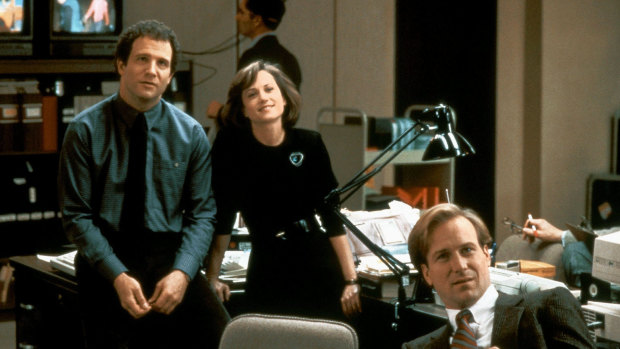 Albert Brooks, Holly Hunter and William Hurt in 1987’s Broadcast News, which redefined “the Devil” as an attractive, insidious promoter of “flash over substance”.