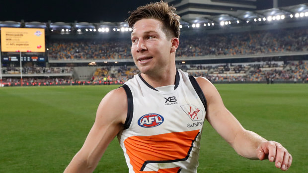 Toby Greene leaves the field after the Giants' semi-final win over the Lions.