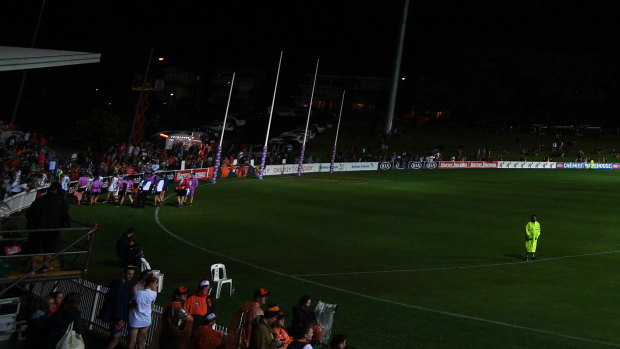 Lights out:  Drummoyne Oval was plunged into darkness when the power went in the second quarter.  