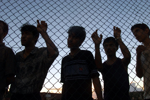 Asylum seekers at the Nauru immigration detention centre. 