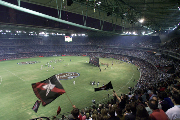 Fans pack the stadium for the opening night match between Essendon and Port Adelaide.