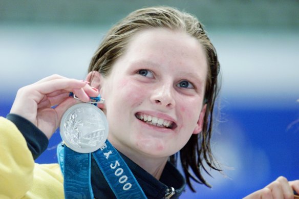Leisel Jones with her silver medal, aged just 15.