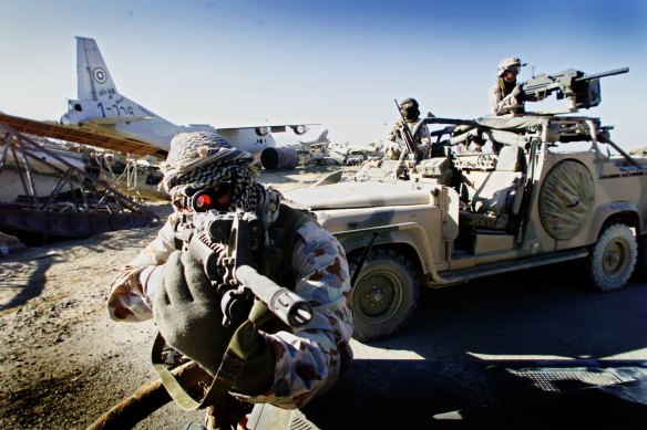 Australian SAS soldiers on patrol near Bagram, Afghanistan.