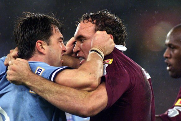 Terry Hill and Gorden Tallis in a State of Origin match in 1999.