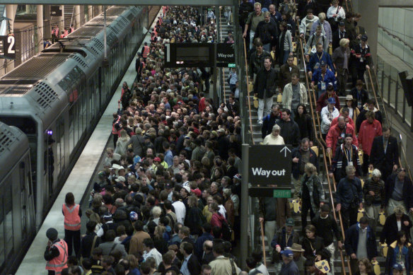 The scene at Olympic Park station following the 2000 Olympics opening ceremony.